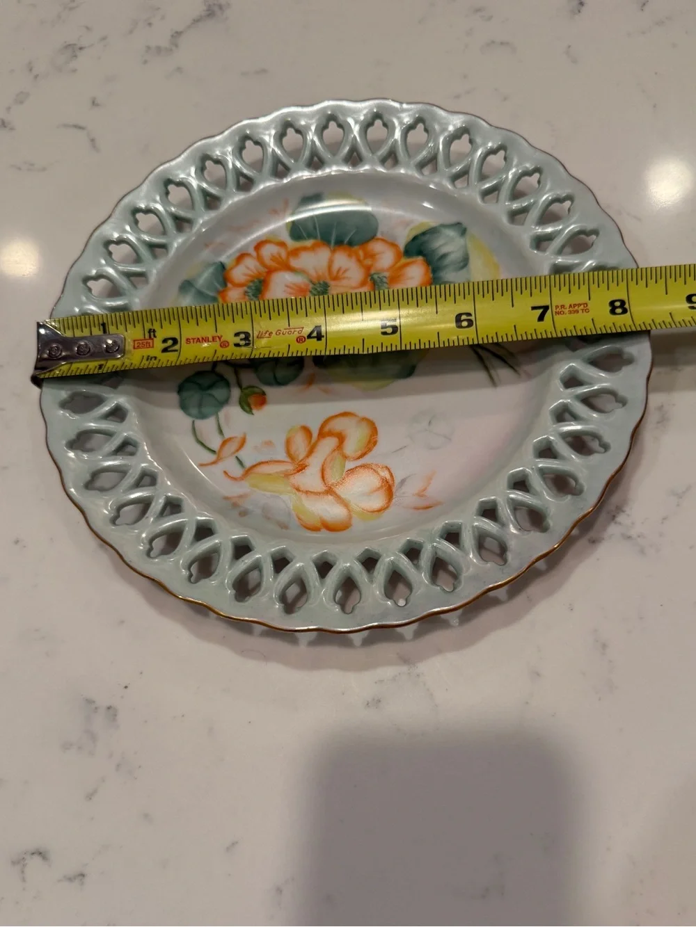 Vintage 1968 Hand Painted Floral Porcelain Plate Pierced Rim Dorothy Glover
